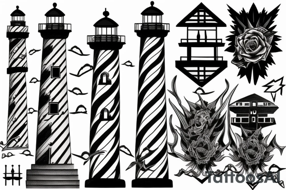 Lighthouse surrounded by darkness and incorporate the 3 dark triads tattoo idea