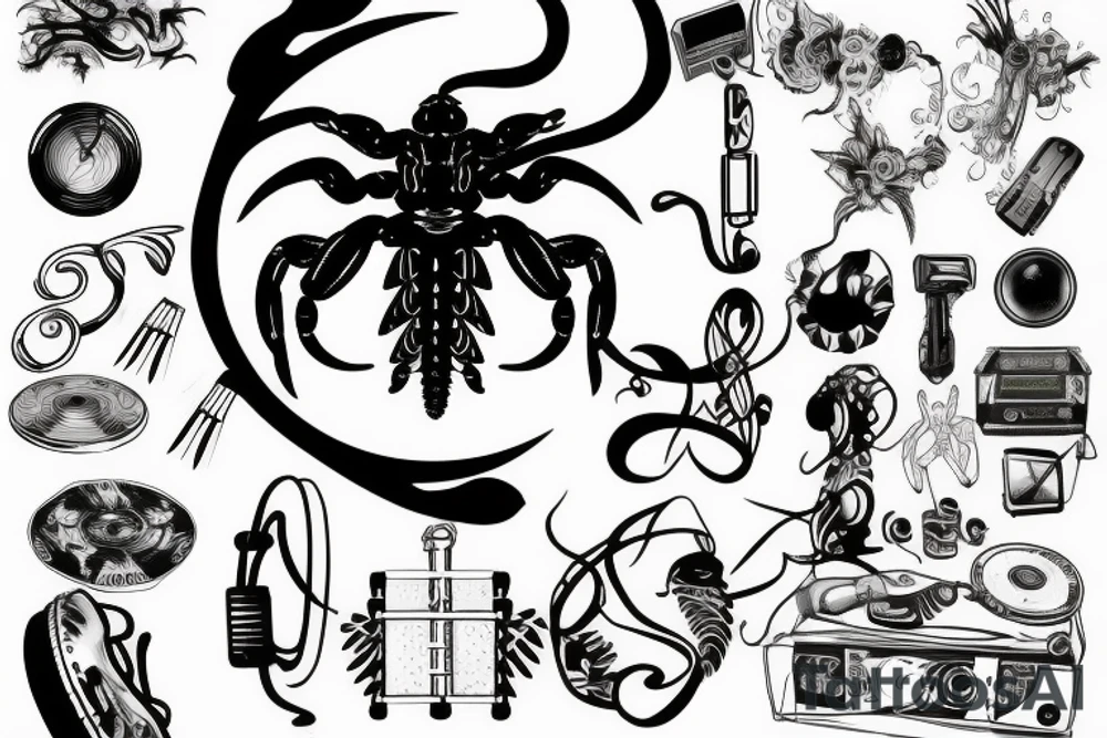 Scorpio with something related to music or djing tattoo idea