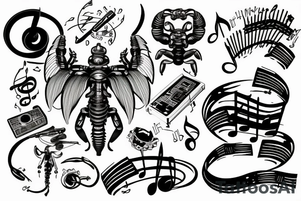 Scorpio with something related to music or djing tattoo idea