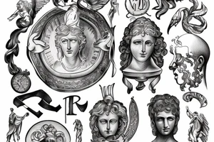 roman god with roman numerals and writing tattoo idea