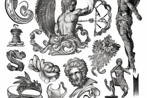 roman god with roman numerals and writing tattoo idea