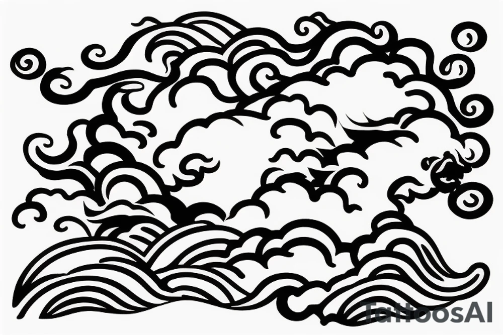 Japanese dragon with wave and cloud for background tattoo idea