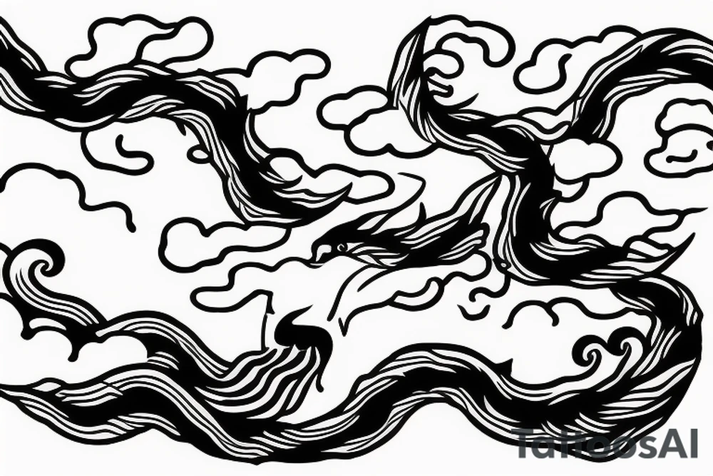 Japanese dragon with wave and cloud for background tattoo idea