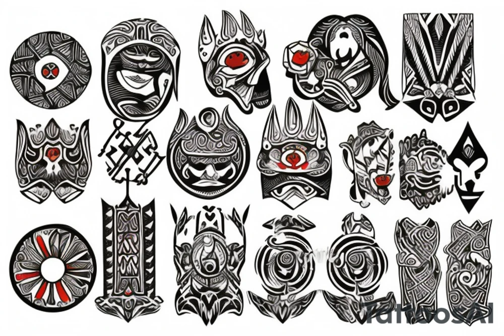 Ancient Nordic style blended with tribal and bright colors tattoo idea