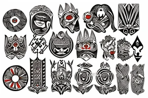Ancient Nordic style blended with tribal and bright colors tattoo idea
