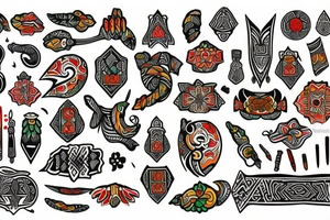 Ancient Nordic style blended with tribal and bright colors tattoo idea