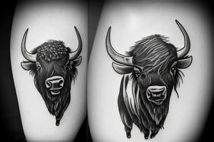 A bison playing a banjo tattoo idea