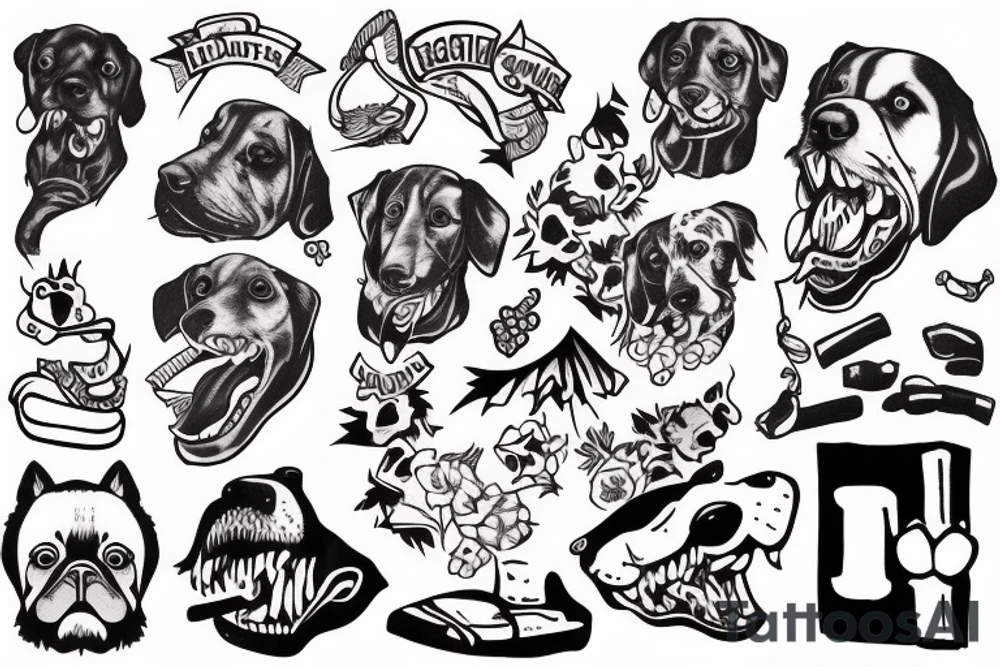 Dog biting through a piece of wood tattoo idea