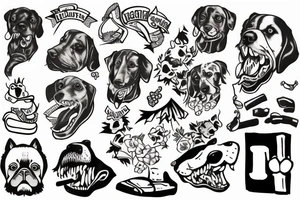 Dog biting through a piece of wood tattoo idea