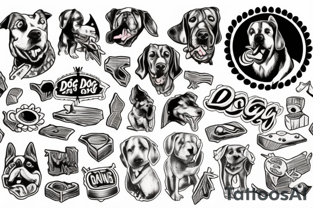 Dog biting through a piece of wood tattoo idea