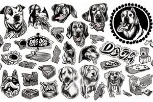 Dog biting through a piece of wood tattoo idea