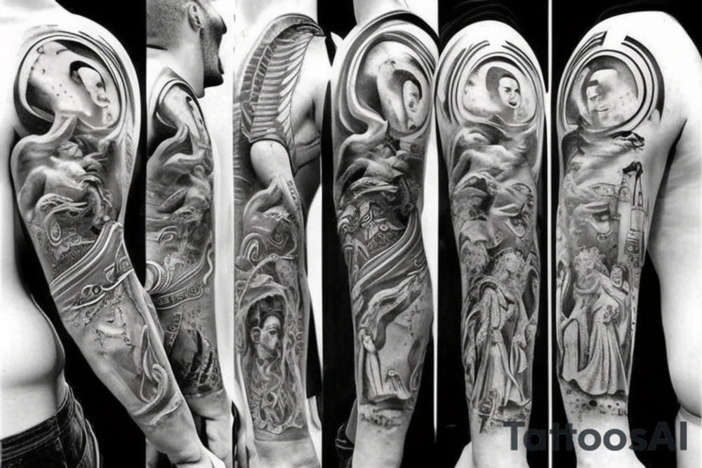 Greek God, greek mythology sleeve tattoo tattoo idea