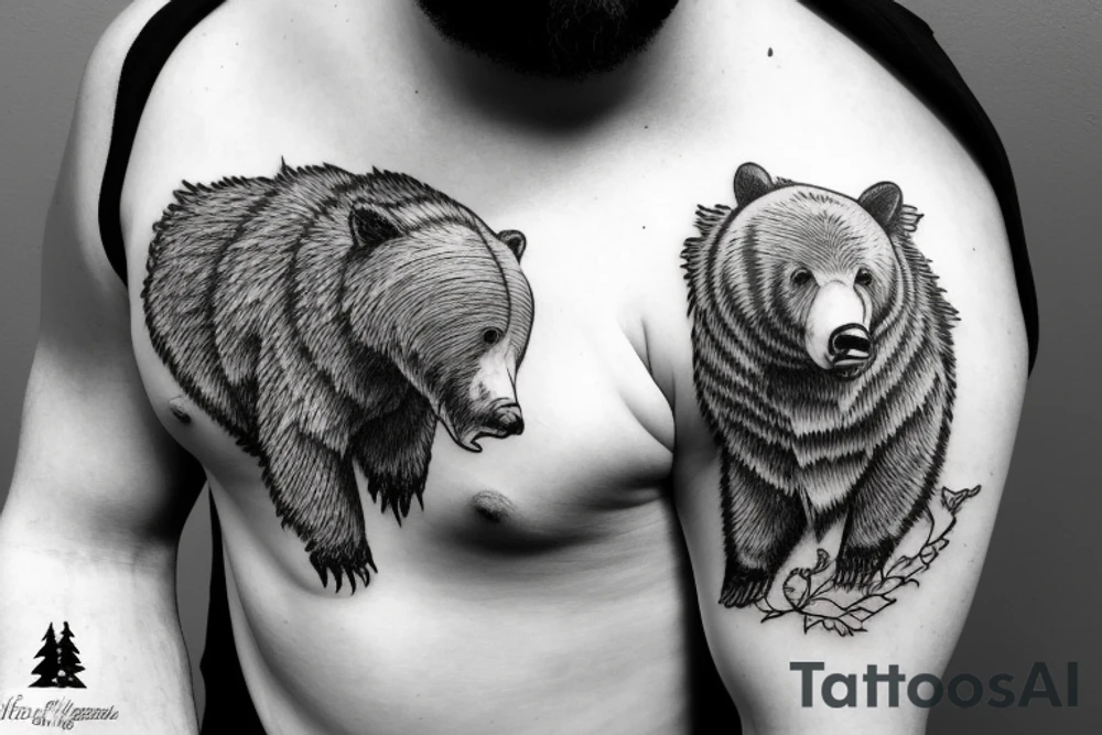 trout being catched by a grizzly bear tattoo idea