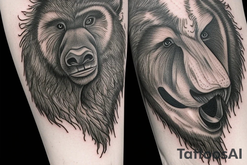 trout being catched by a grizzly bear tattoo idea