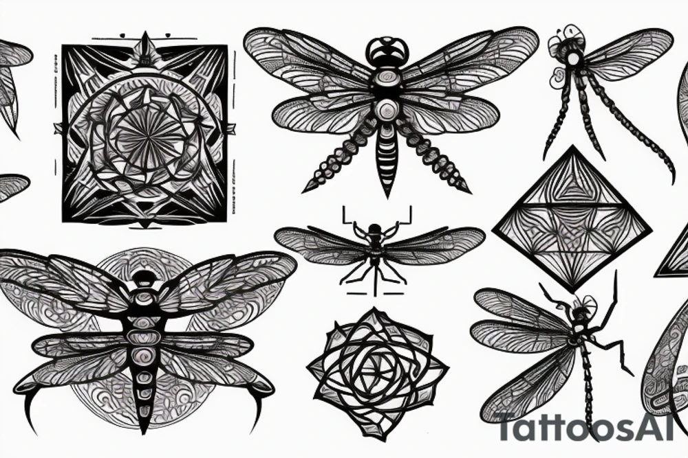 Dragonfly, pyramid, sacred geometry tattoo idea