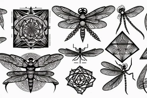 Dragonfly, pyramid, sacred geometry tattoo idea