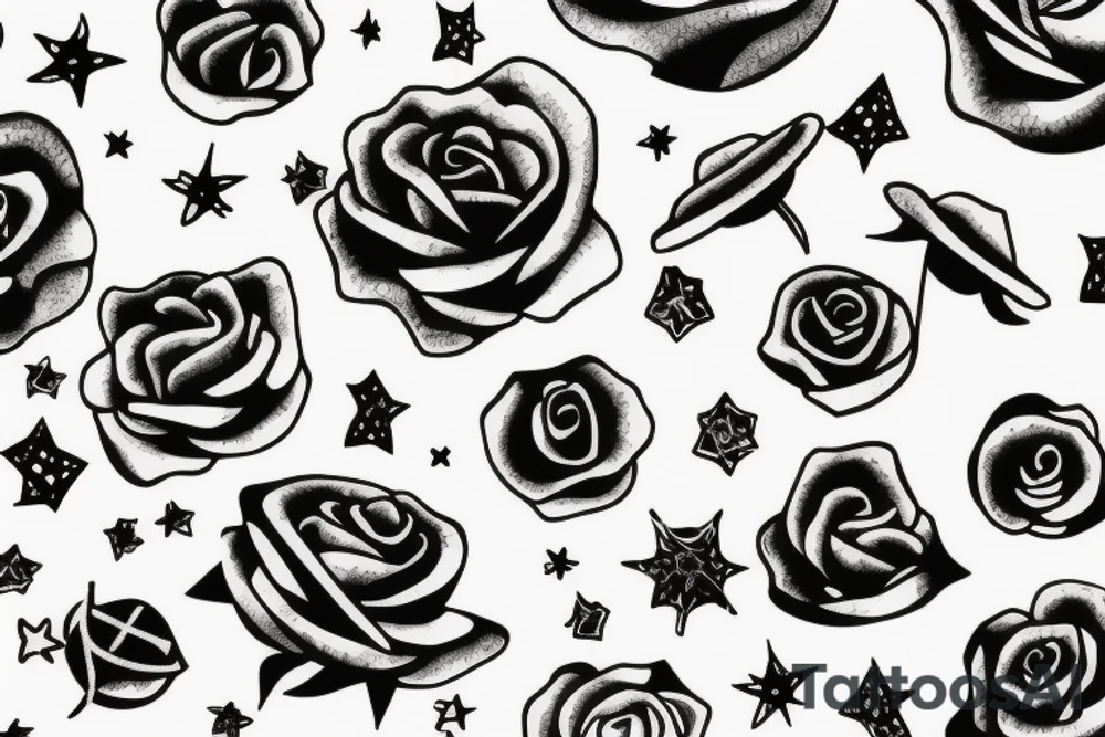 outer space with rose tattoo idea