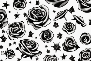 outer space with rose tattoo idea