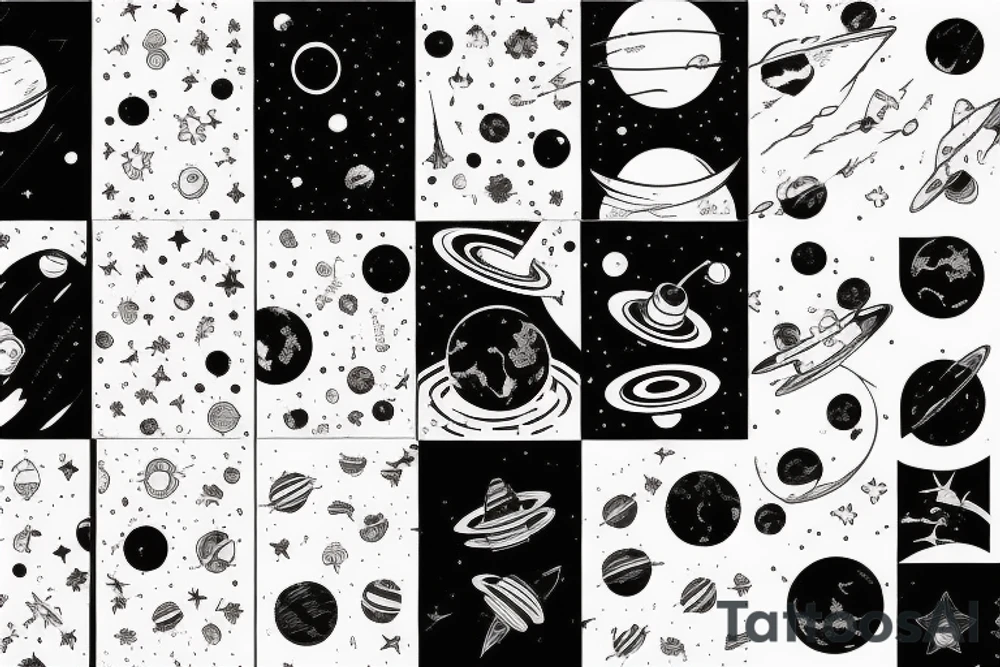 outer space with rose tattoo idea