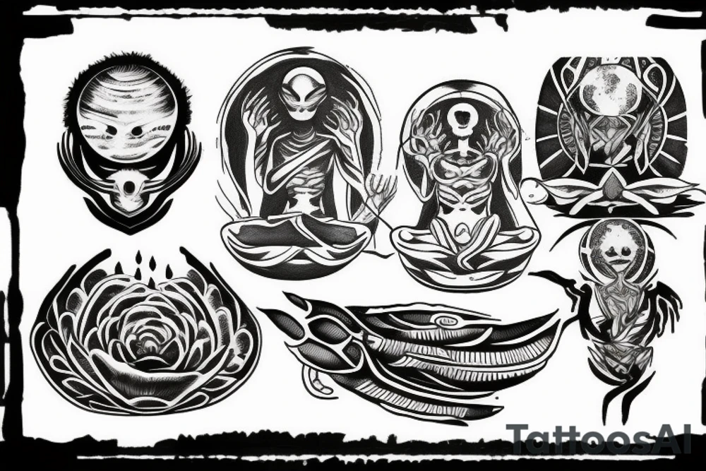 alien meditating tattoo idea