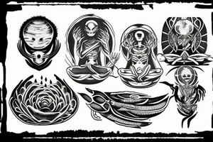 alien meditating tattoo idea