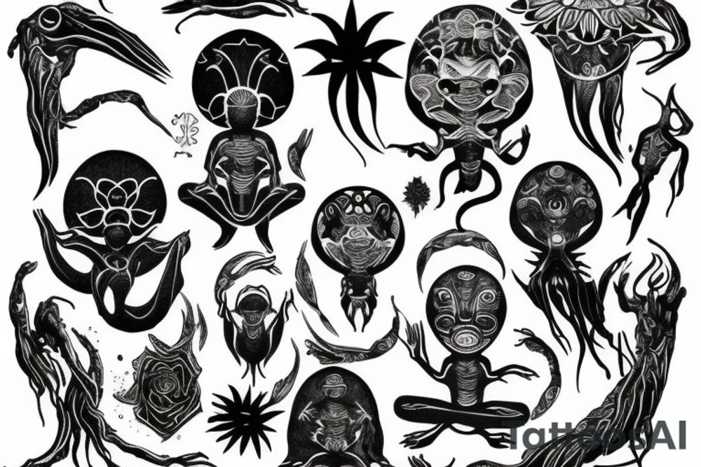 alien meditating tattoo idea