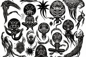 alien meditating tattoo idea