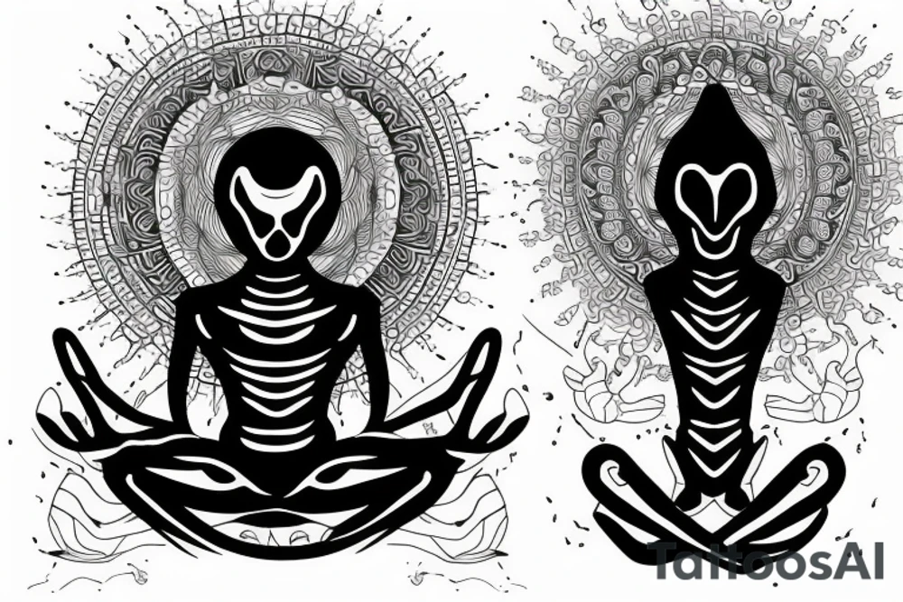 alien meditating tattoo idea