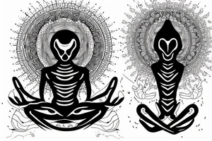 alien meditating tattoo idea