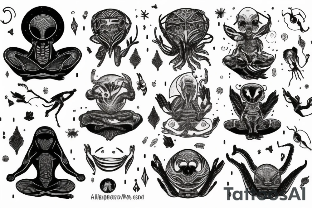 alien meditating tattoo idea