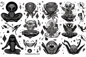 alien meditating tattoo idea
