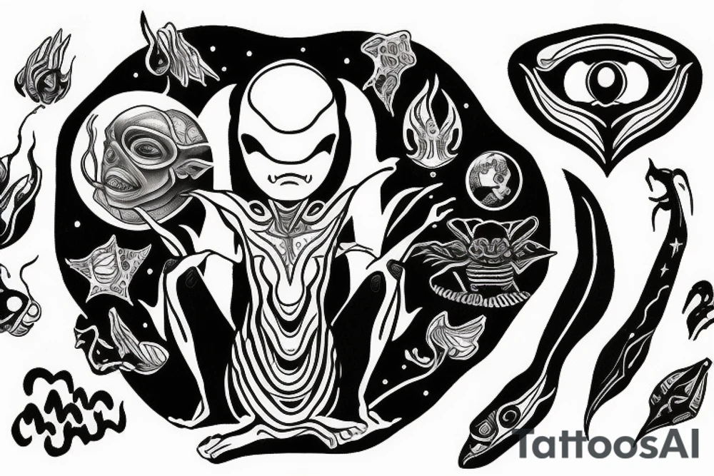 alien meditating tattoo idea