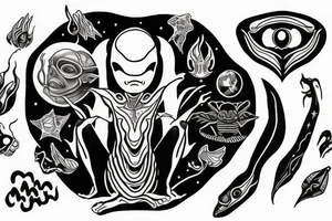 alien meditating tattoo idea