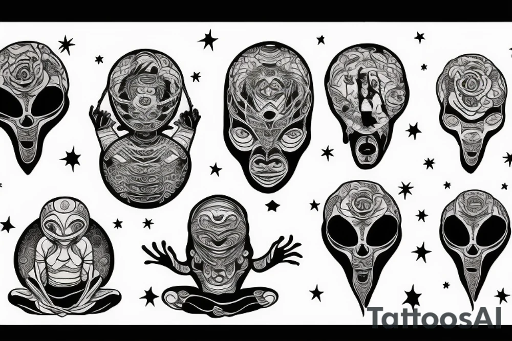 alien meditating tattoo idea
