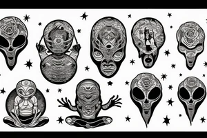 alien meditating tattoo idea