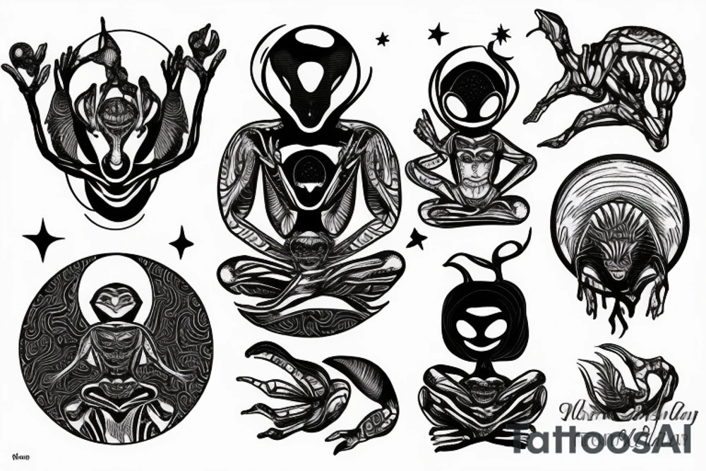 alien meditating tattoo idea