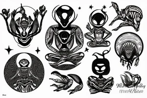 alien meditating tattoo idea