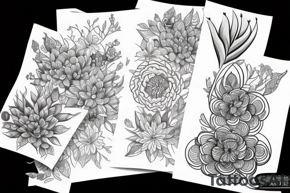 Fine line flower sleeve tattoo idea