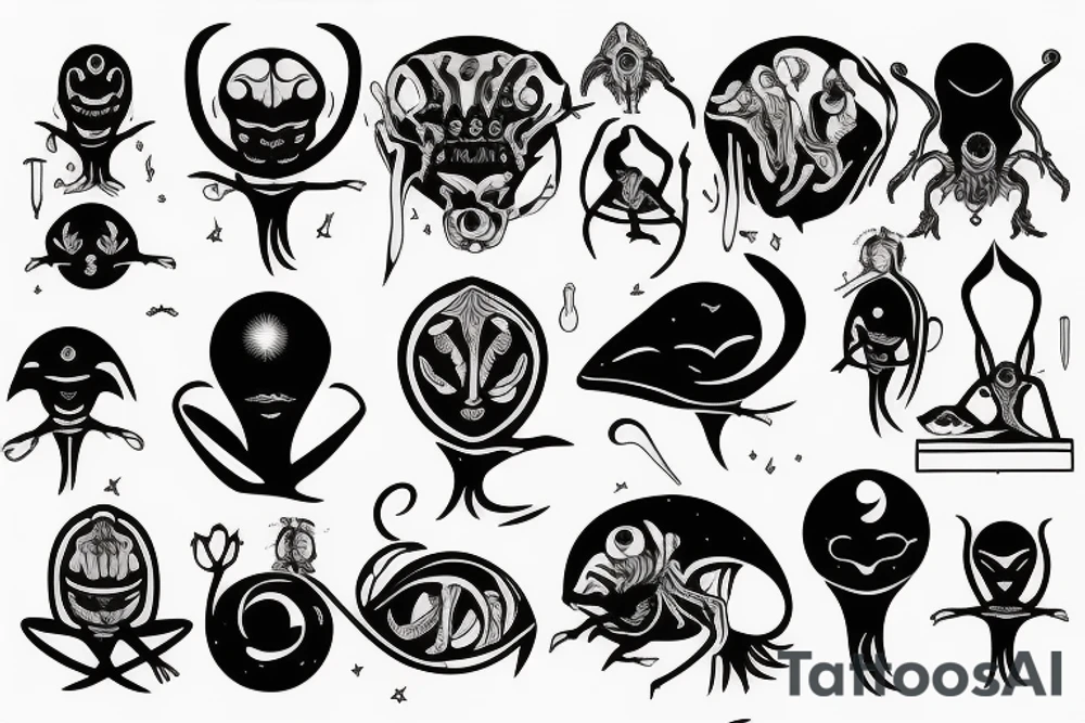alien meditating tattoo idea