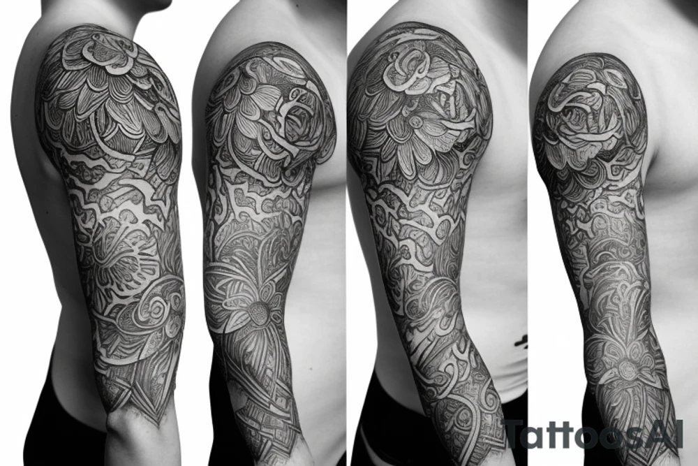 Fine line flower sleeve tattoo idea