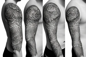 Fine line flower sleeve tattoo idea