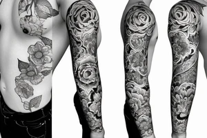 Fine line flower sleeve tattoo idea