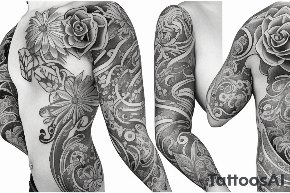 Fine line flower sleeve tattoo idea