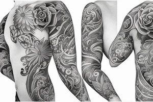 Fine line flower sleeve tattoo idea