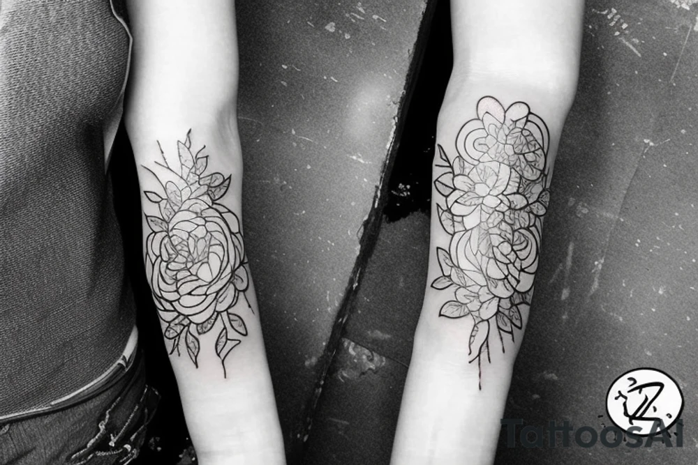 Fine line flower sleeve tattoo idea