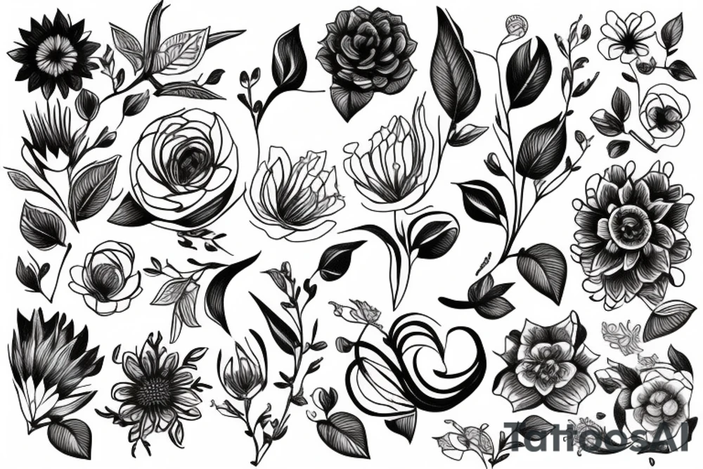 Fine line flower sleeve tattoo idea