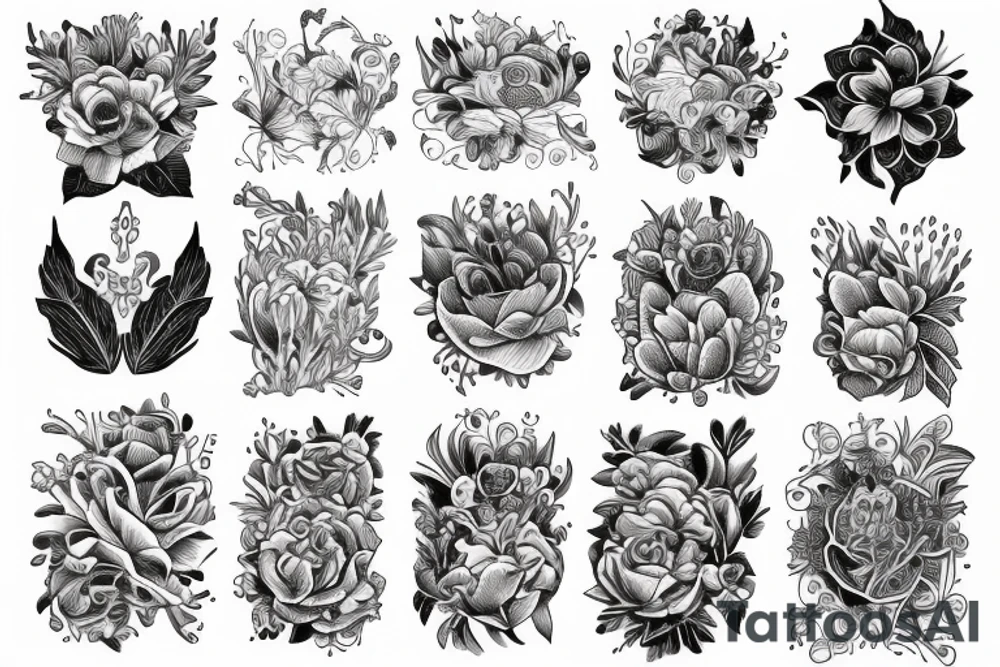 Fine line flower sleeve tattoo idea