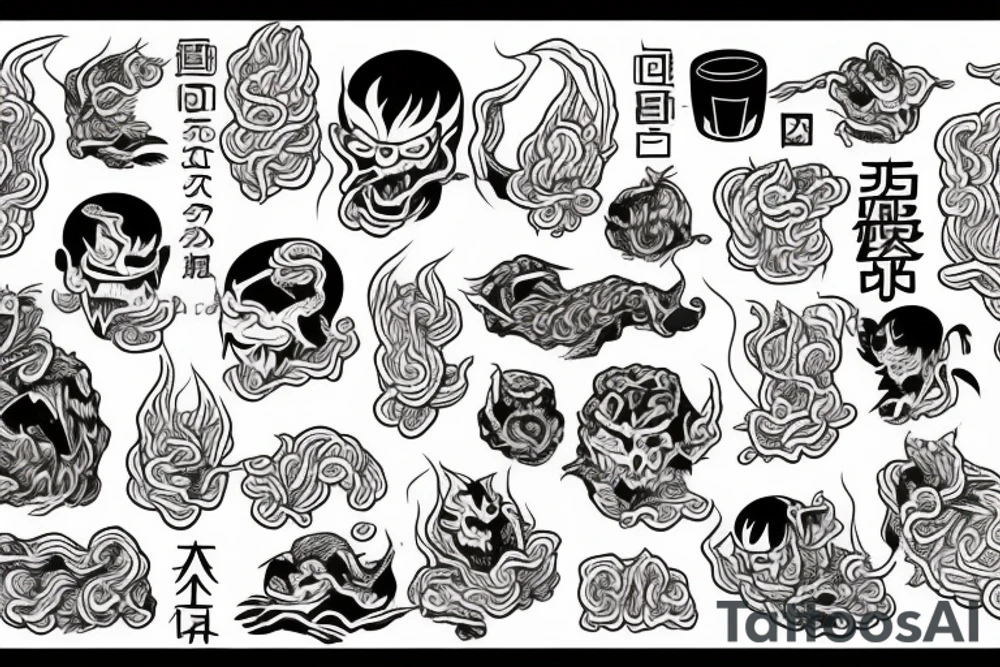 Japanese, demon, ramen, noodles tattoo idea