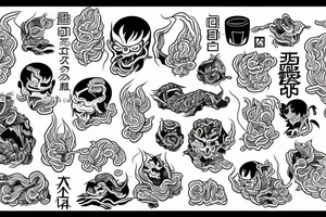 Japanese, demon, ramen, noodles tattoo idea