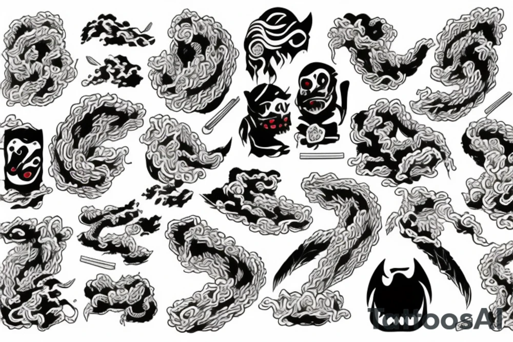Japanese, demon, ramen, noodles tattoo idea